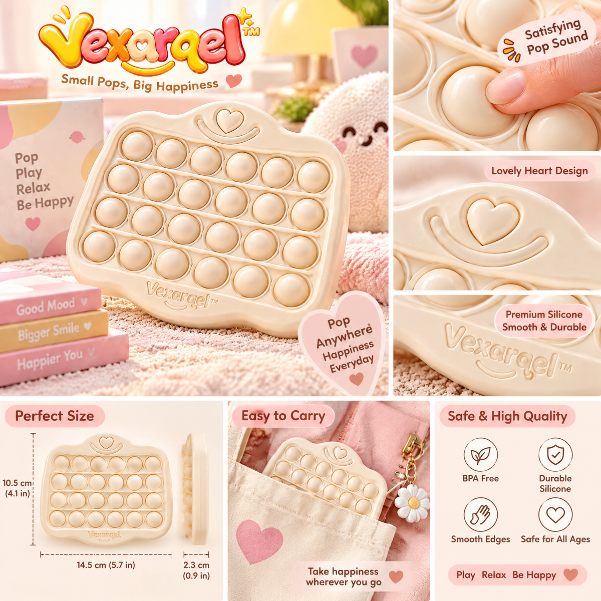Vexarqel™ Cream Heart Pop-It Fidget Toy — product details