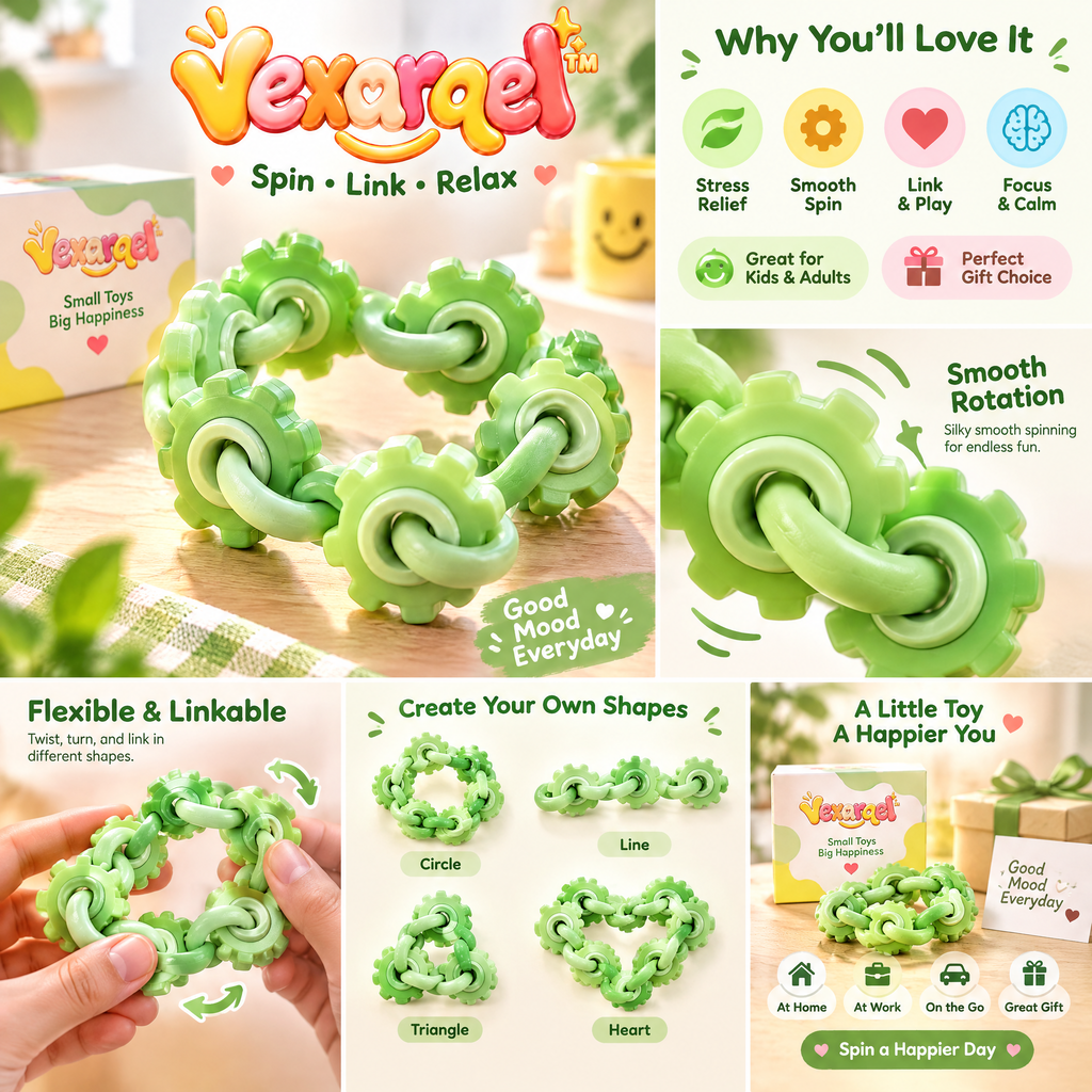 Vexarqel™ Green Gear Link Fidget Toy — play features