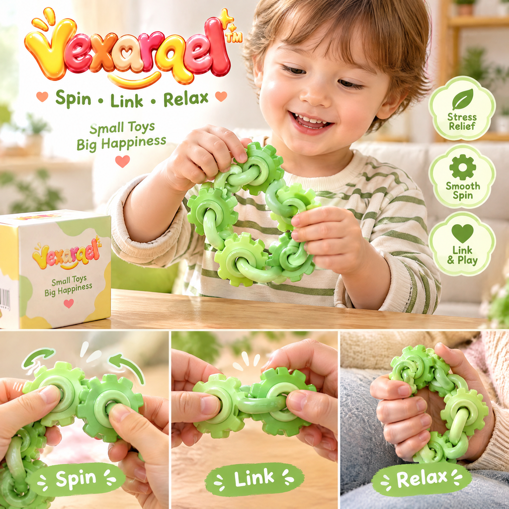 Vexarqel™ Green Gear Link Fidget Toy — everyday play