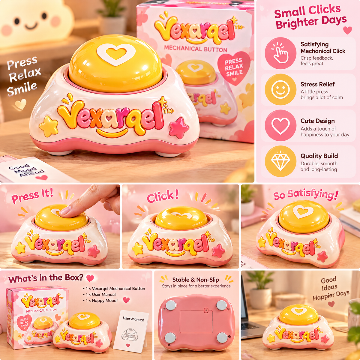 Vexarqel™ Heart Button Press Fidget Toy — play features