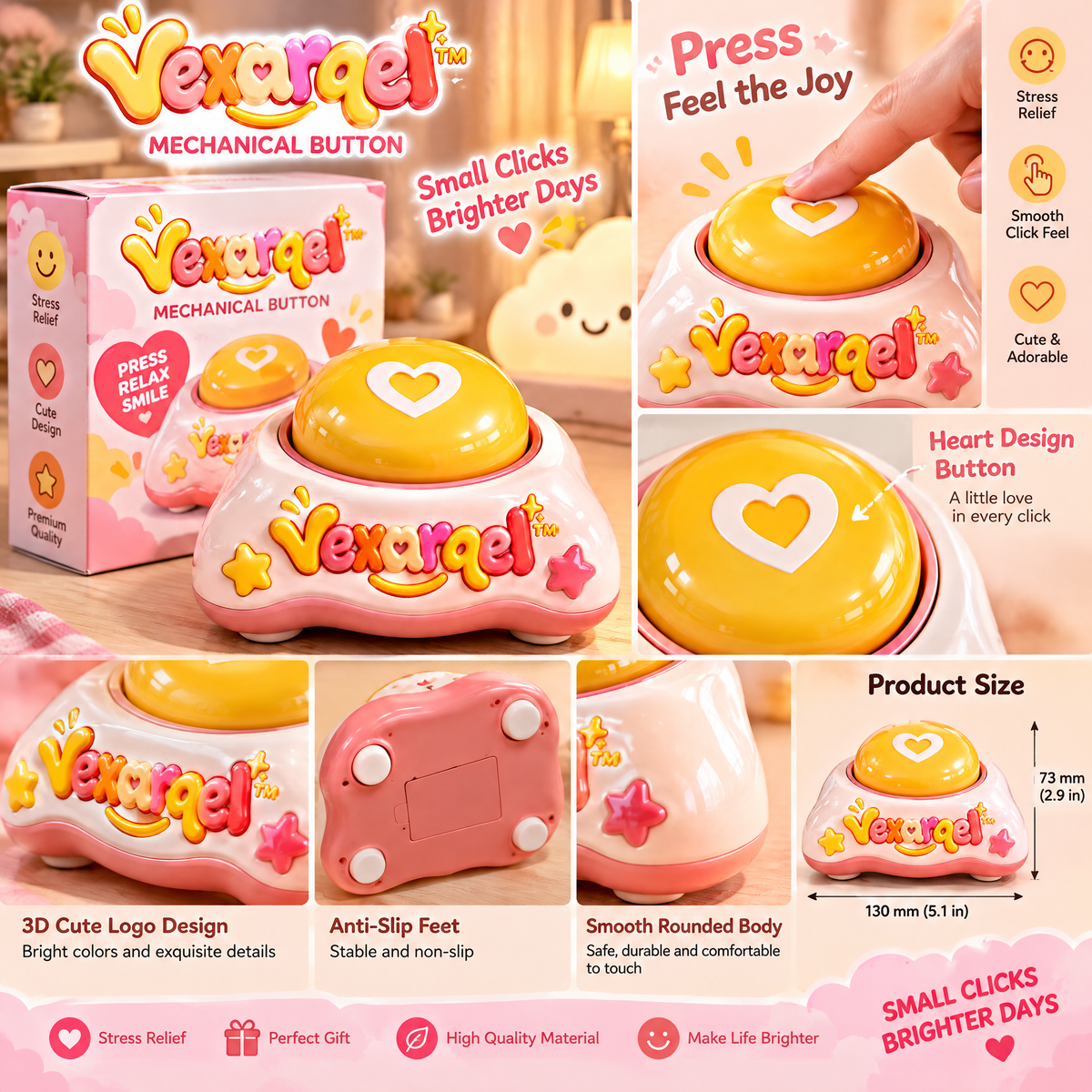 Vexarqel™ Heart Button Press Fidget Toy — product details