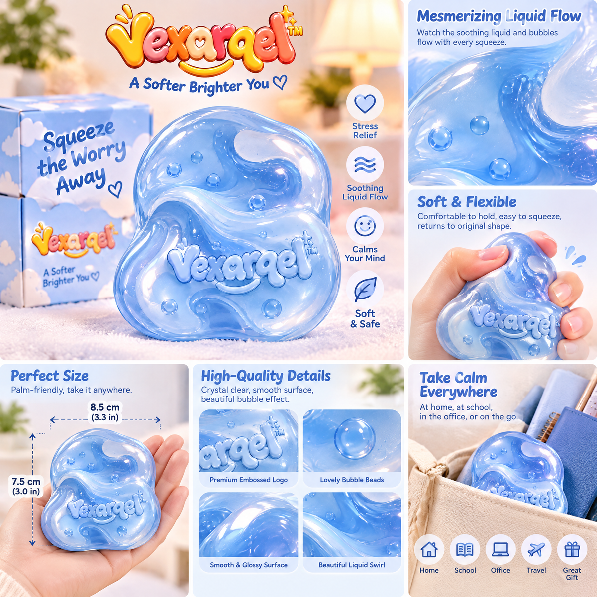 Vexarqel™ Blue Wave Liquid Sensory Squeeze Toy — product details