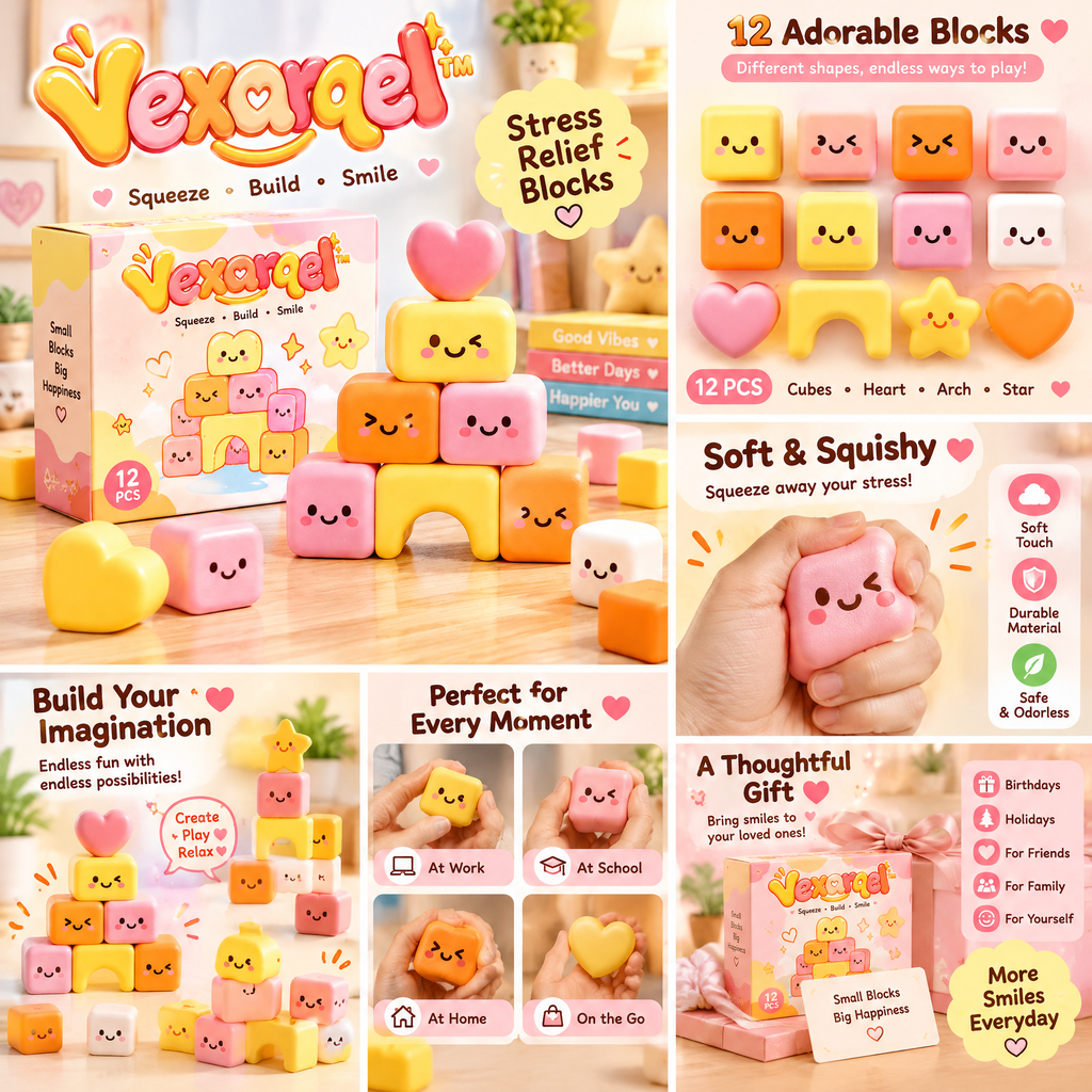Vexarqel™ Happy Face Building Blocks, 12-Piece Set — product details