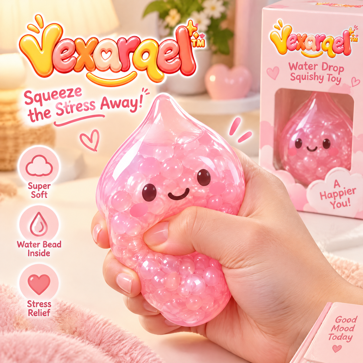 Vexarqel™ Pink Water-Bead Drop Squishy Toy — main view