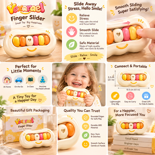 Vexarqel™ Cream Rainbow Finger Slider Fidget Toy — play features