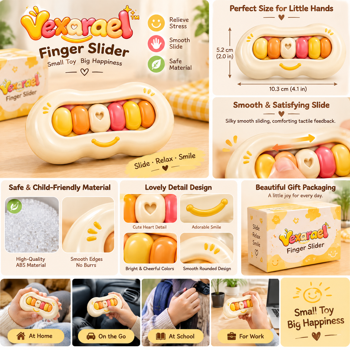 Vexarqel™ Cream Rainbow Finger Slider Fidget Toy — product details