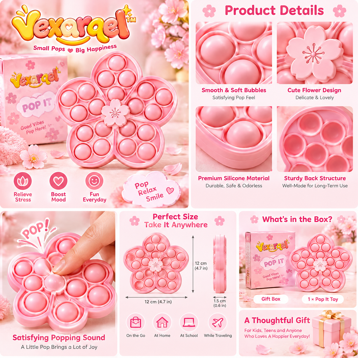 Vexarqel™ Pink Butterfly Pop-It Fidget Toy — product details