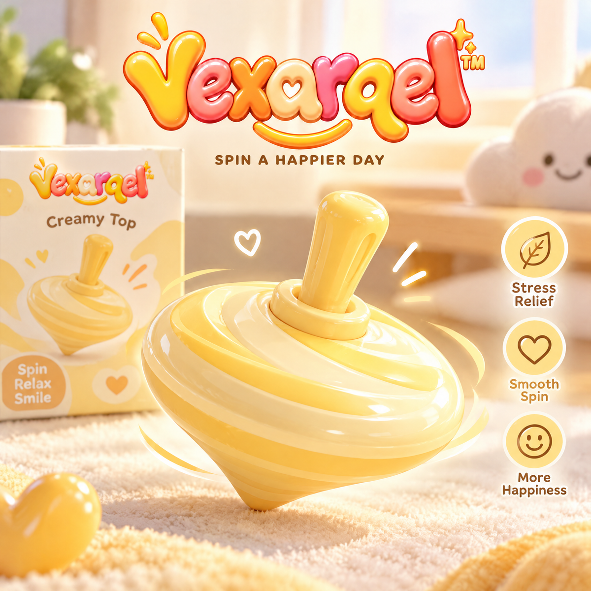 Vexarqel™ Creamy Yellow Spin Top Fidget Toy — main view