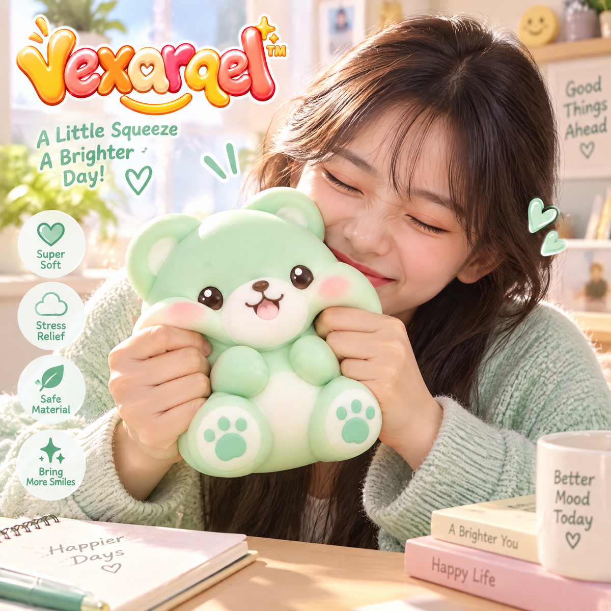 Vexarqel™ Mint Green Bear Squishy Toy — everyday play