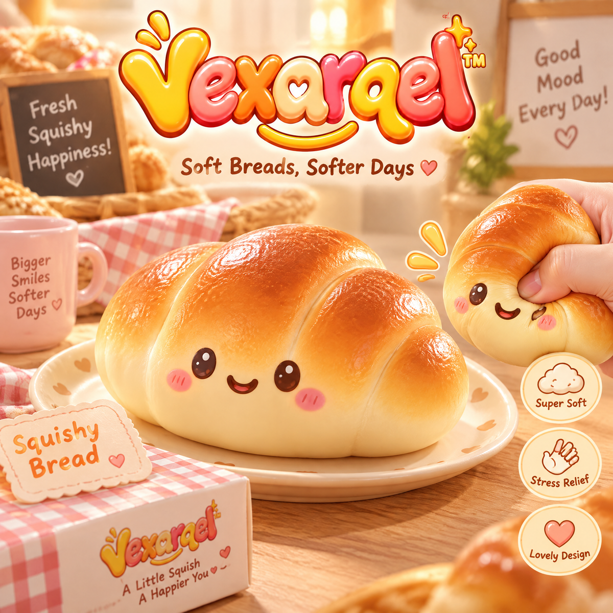 Vexarqel™ Smiling Croissant Squishy Toy — main view
