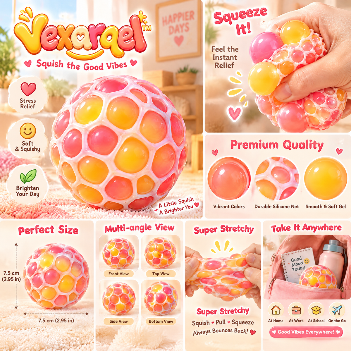 Vexarqel™ Rainbow Bubble Mesh Squeeze Ball — product details