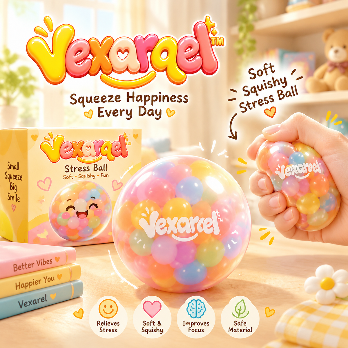 Vexarqel™ Rainbow Bead Squeeze Ball — main view