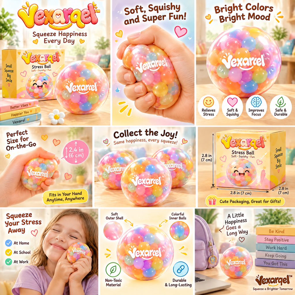 Vexarqel™ Rainbow Bead Squeeze Ball — play features