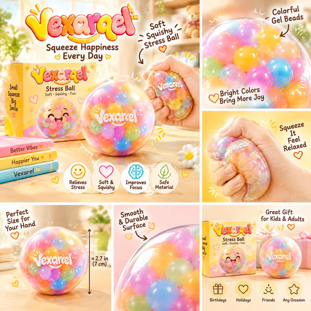Vexarqel™ Rainbow Bead Squeeze Ball — product details