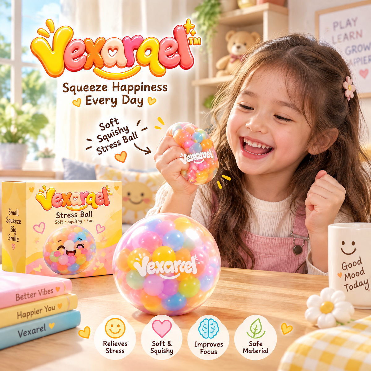 Vexarqel™ Rainbow Bead Squeeze Ball — everyday play